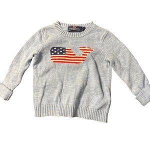 Vineyard Vines Kids American Flag Whale Sweater Size 3T Cotton Crewneck Gray
